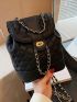 Mini Fashion Backpack Chain Drawstring Flap Elegant Black Quilted For Work Outdoor Trip