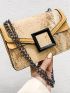 Small Flap Square Bag Snakeskin Pattern Contrast Binding