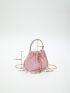 Mini Rhinestone Decor Bucket Bag Top Ring Tassel Detail