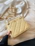 Mini Square Bag Quilted Pattern Metal Decor Pearl Strap