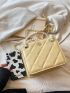 Mini Square Bag Quilted Pattern Metal Decor Pearl Strap