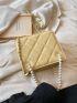 Mini Square Bag Quilted Pattern Metal Decor Pearl Strap