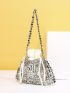 Metallic Beaded Bucket Bag With Drawstring Design Inner Pouch