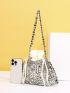 Metallic Beaded Bucket Bag With Drawstring Design Inner Pouch