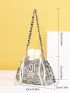 Metallic Beaded Bucket Bag With Drawstring Design Inner Pouch