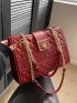 Quilted Pattern Square Bag Letter Embossed Turn Lock