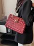 Quilted Pattern Square Bag Letter Embossed Turn Lock