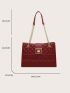 Quilted Pattern Square Bag Letter Embossed Turn Lock