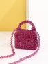 Mini Square Bag Cute Purple Beads Design Lightweight Flap Turn-Lock For Daily Outdoor & Trip