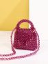 Mini Square Bag Cute Purple Beads Design Lightweight Flap Turn-Lock For Daily Outdoor & Trip