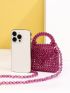 Mini Square Bag Cute Purple Beads Design Lightweight Flap Turn-Lock For Daily Outdoor & Trip