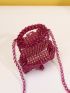 Mini Square Bag Cute Purple Beads Design Lightweight Flap Turn-Lock For Daily Outdoor & Trip