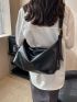 Large Hobo Bag Minimalist Black Zipper PU