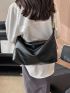 Large Hobo Bag Minimalist Black Zipper PU