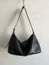 Large Hobo Bag Minimalist Black Zipper PU