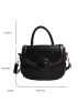 Mini Flap Satchel Button Decor Solid Black