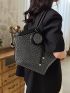 Studded Shoulder Tote Bag With Coin Purse