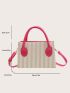Vacation Straw Bag Two Tone Drawstring Zipper With Double Handle For Shopping