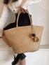 Oversized Straw Bag Pom Pom Decor