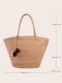 Oversized Straw Bag Pom Pom Decor