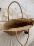 Oversized Straw Bag Pom Pom Decor