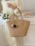 Oversized Straw Bag Pom Pom Decor