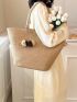 Oversized Straw Bag Pom Pom Decor