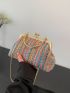 Small Straw Bag Colorblock Striped Pattern Kiss Lock