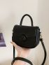 Mini Flap Satchel Button Decor Solid Black