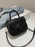 Mini Flap Satchel Button Decor Solid Black