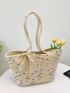 Large Shoulder Tote Bag Bow Decor