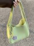 Flower Decor Bucket Bag Medium Green Preppy