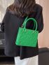 Quilted Square Bag Double Handle Small Green