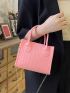 Mini Square Bag Geometric Embossed Pink Felt