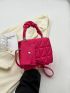 Mini Flap Square Bag Quilted Pattern With Coin Purse Neon Pink Funky