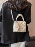 Quilted Square Bag With Coin Purse Ruched Handle Beige