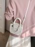 Heart Graphic Square Bag Mini Chain Decor White