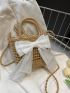 Bow Decor Straw Bag Small Drawstring Design For Beach