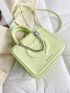 Heart Graphic Square Bag Mini Chain Decor Green