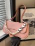 Faux Pearl Beaded Baguette Bag Medium Pink