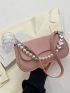 Faux Pearl Beaded Baguette Bag Medium Pink