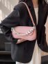 Faux Pearl Beaded Baguette Bag Flap Pink