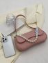 Faux Pearl Beaded Baguette Bag Flap Pink