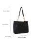 Letter Patch Decor Shoulder Tote Bag Small Black