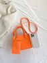 Mini Square Bag Stitch Detail With Coin Purse Neon Orange Funky