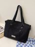 Letter Patch Decor Shopper Bag Medium Black