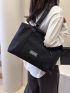 Letter Patch Decor Shopper Bag Medium Black