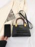 Crocodile Embossed Square Bag Mini Black