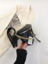 Crocodile Embossed Waist Bag Chain Decor Black