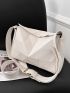 Letter Graphic Hobo Bag Medium Snap Button White